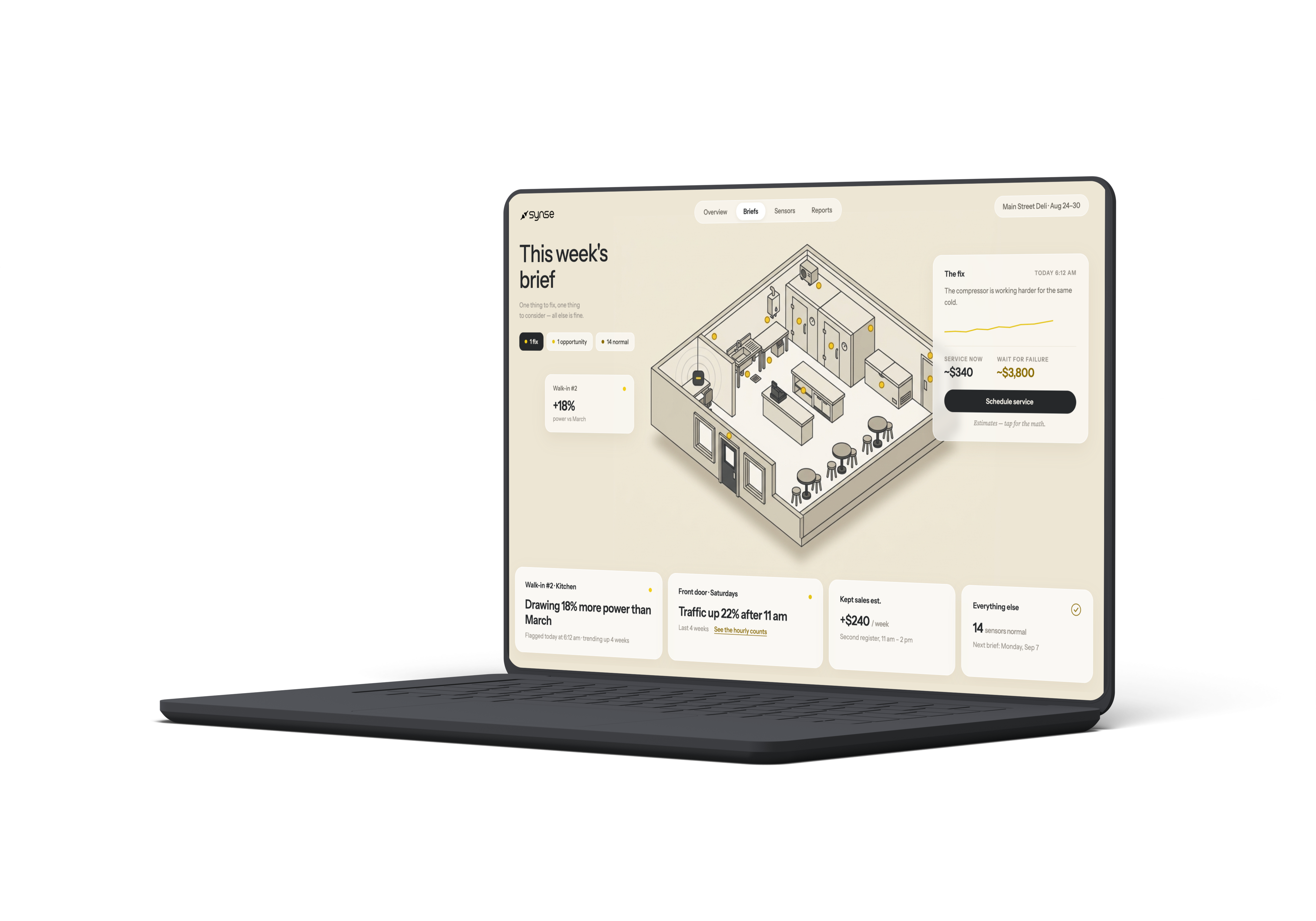 The Synse weekly brief on a laptop